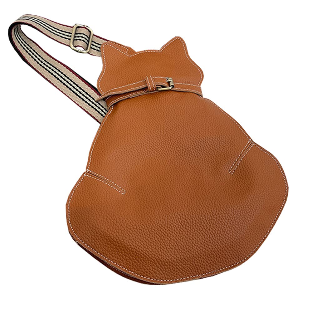BAMINX Bolso cruzado para mujer, bolso de hombro individual, mochila de cuero, forma de gato, monedero, hip hop, novedad, Braun