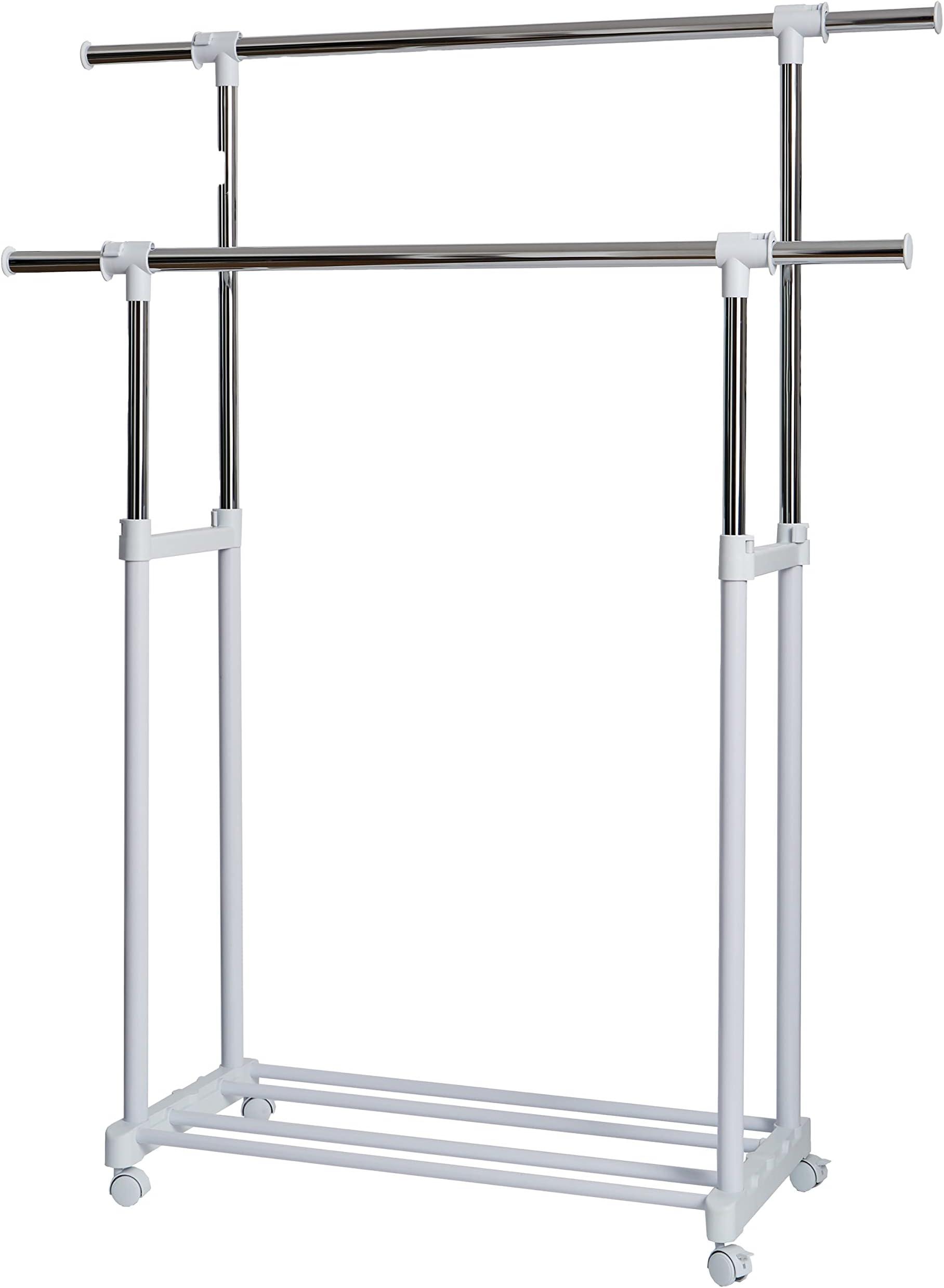 LOVE !T STORE !TClothes Rack on Wheels, Metal Plastic, Chrome/White, 90-134x44x95-169 cm
