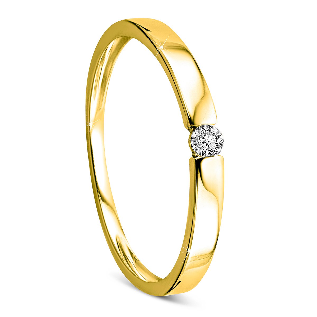 Anello di fidanzamento da donna Orovi, anello solitario in oro giallo 14 carati (585), con brillanti da 0,05 carati, anello in oro giallo con diamanti