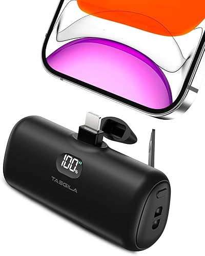 Taegila Cargador portátil pequeño para iPhone de 5000 mAh con cable integrado y soporte de metal, banco de energía compacto certificado MFi con disponible en Yaxa Peru