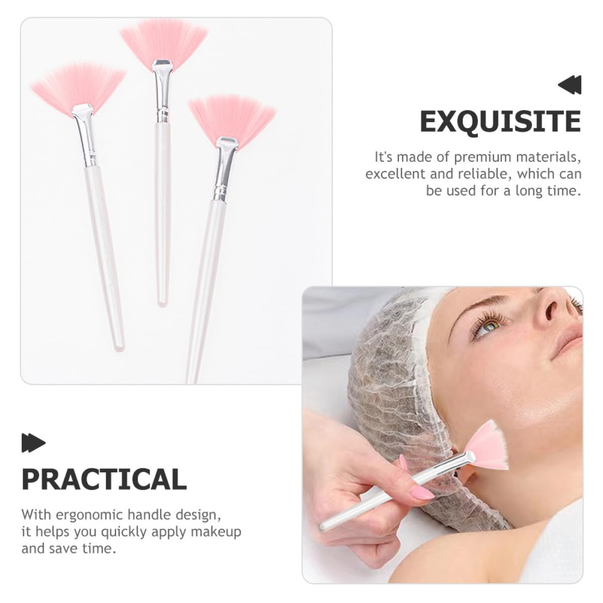 6pcs Long Handle Fan Facial Brushes Soft Powder Makeup Brushes for Face Mask Application and Highlighting Women’s Skincare Tool