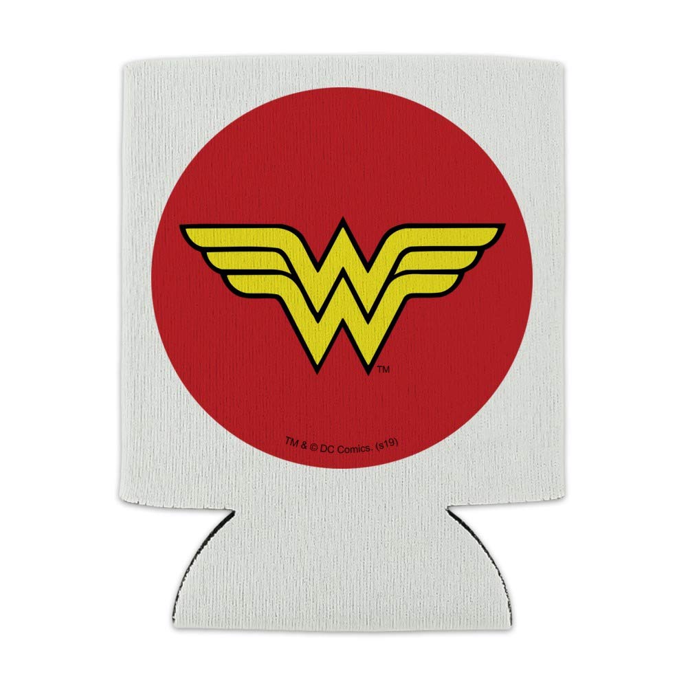 Wonder Woman Classic Logo Can Cooler - Drink Sleeve Hugger Collapsible Insulator - Beverage Insulated Holder