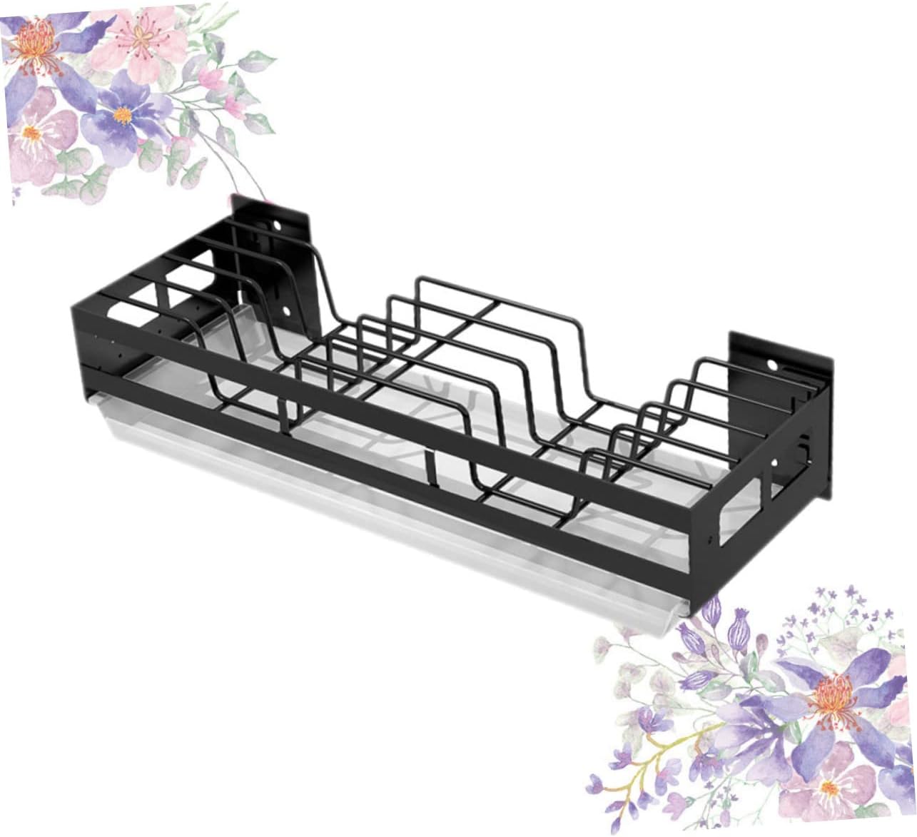 Cabilock 1Pc Wall Mounted Kitchen Storage Rack Black Organizer for Utensils Cutting Boards and Spices Simple Design for Easy Installation and Space Saving