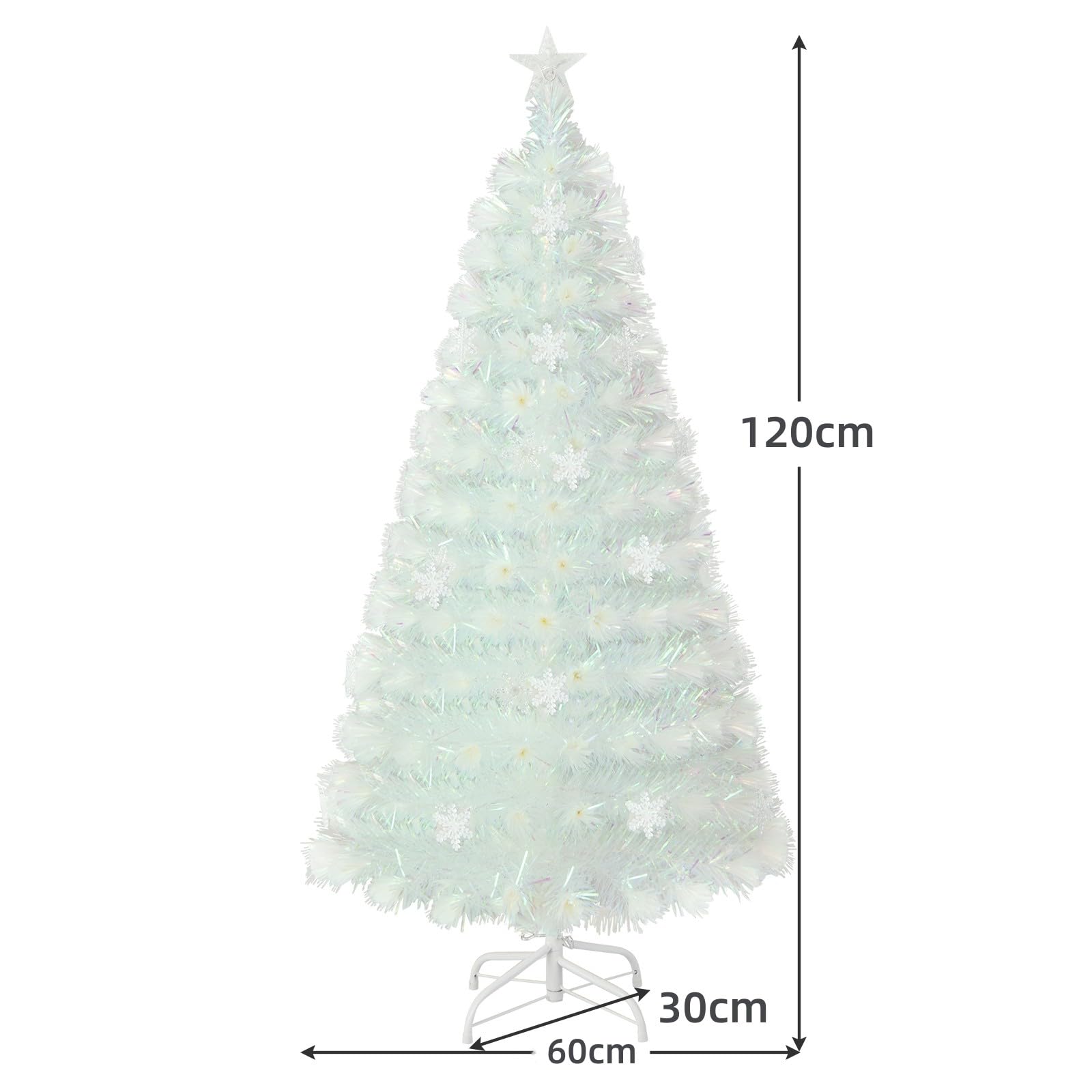 DREAMADE 120cm künstlicher Weihnachtsbaum mit Bunter Beleuchtung, weiß Kunstbaum mit 18 LED-Lichter & 125 Spitzen, Christbaum Tannenbaum Weihnachten (120 cm)