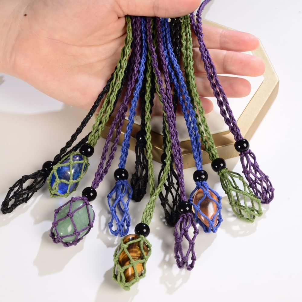 weryerker 12-Piece Crystal Cage Necklace Holder with 1.57 Necklace Cord and Adjustable Hand-Woven Cord image 4