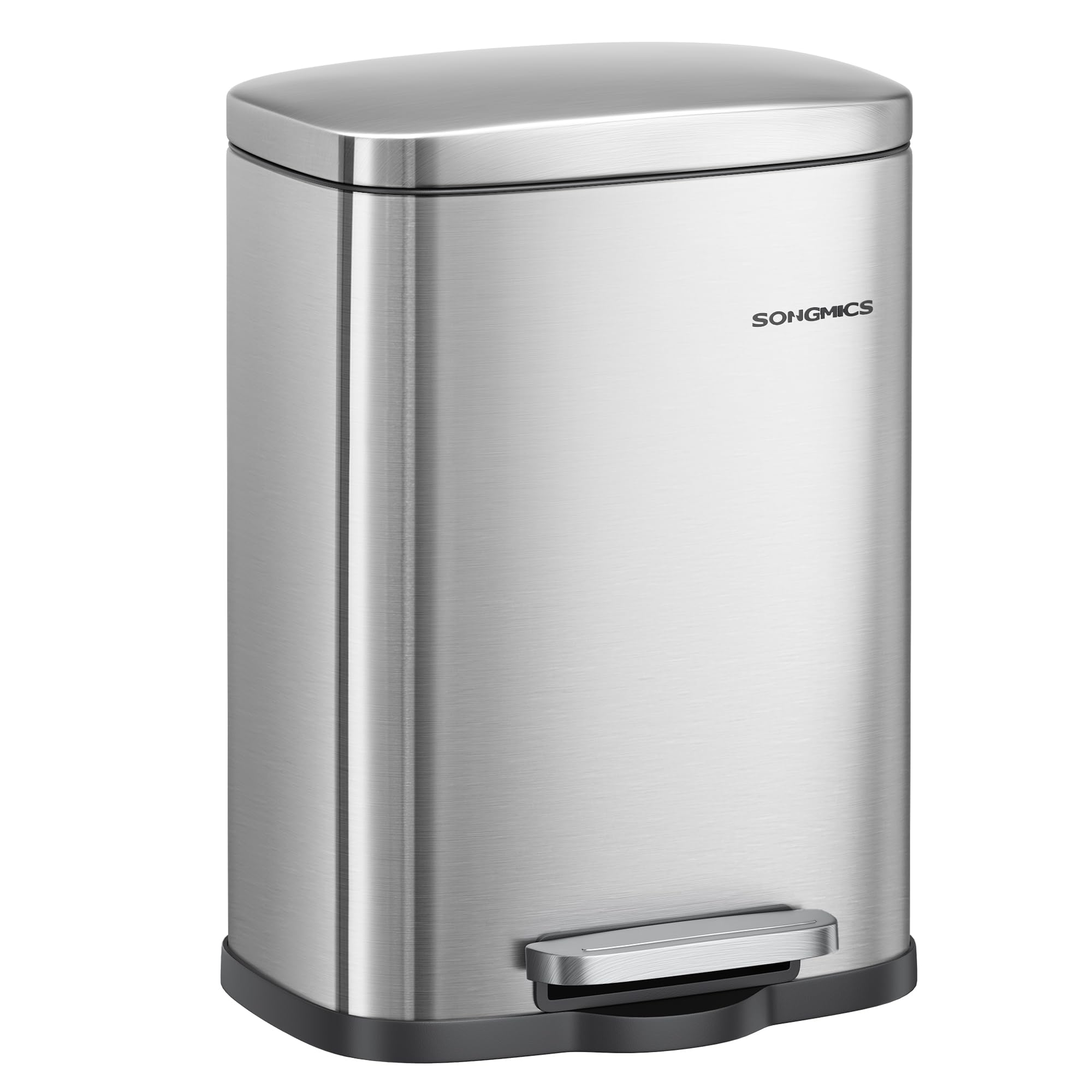 SONGMICS Kitchen Bin 5L, Pedal Bin, Rubbish Bin with Soft-Close Lid and Inner Bucket, Stainless Steel, Silver LTB005EZ01