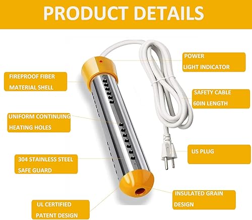 Miniatura 2 de HASTER Calentador de agua de inmersión de 2000 W para bañera inflable de piscina, calentador de cubo con protector 304 SS, calentador de agua