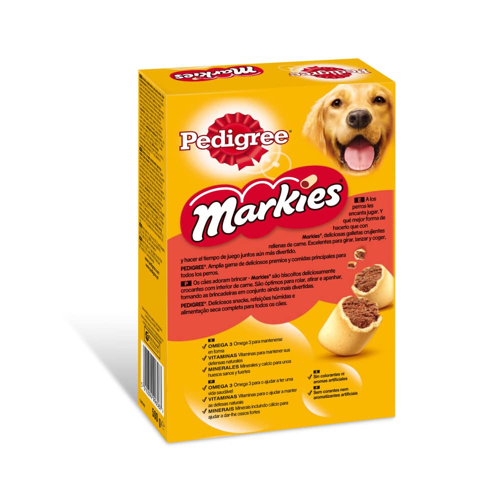 Pedigree Galletas Markies para Mimar A Tu Perro Mediano, 500 G 500 g - Pack de 12