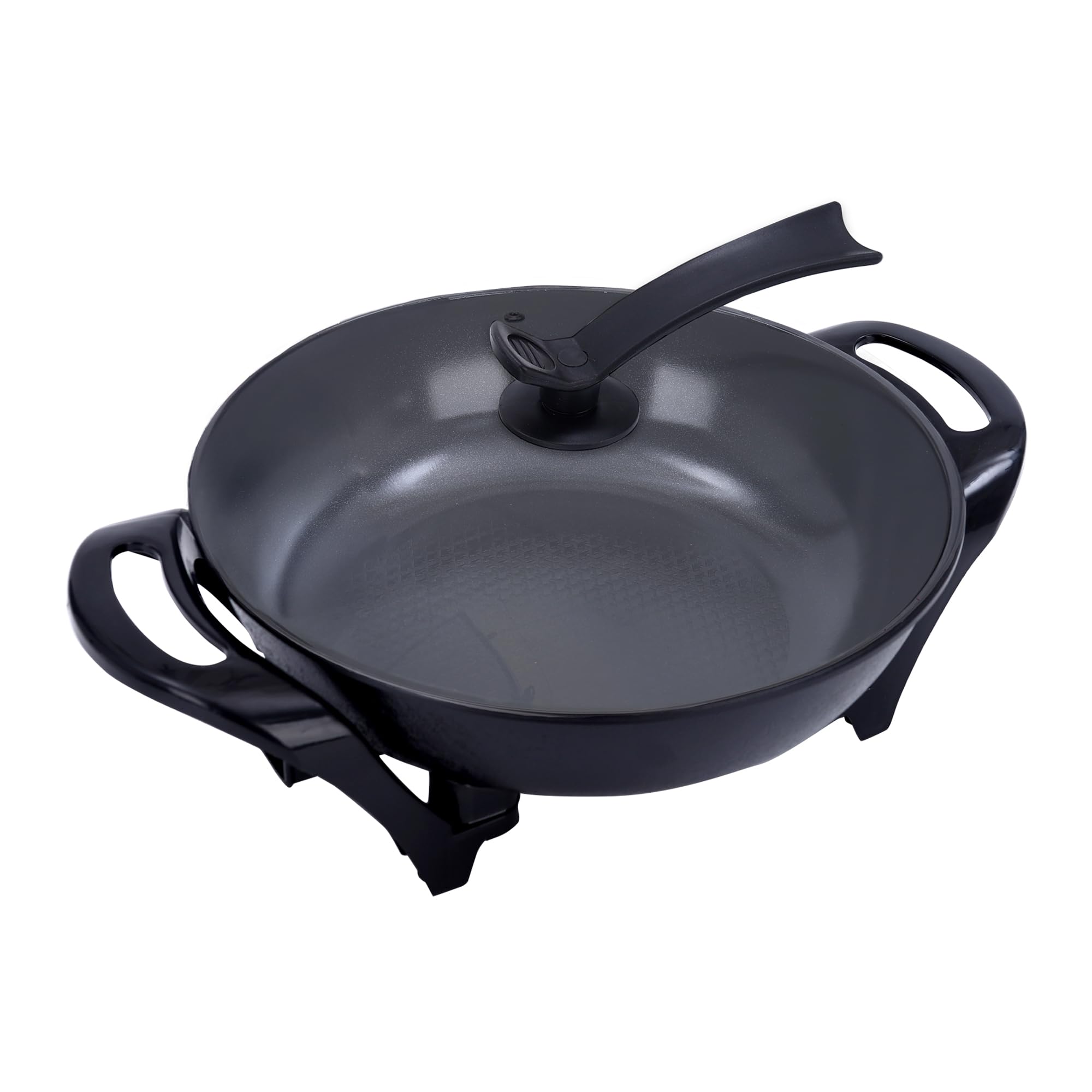 Jocca-Wok Eléctrico Multifunción 32 cm con Tapa de Cristal, Revestimiento Cerámico Antiadherente, Termostato Ajustable, 1600W, Ideal para Saltear, Freír y Cocinar al Vapor