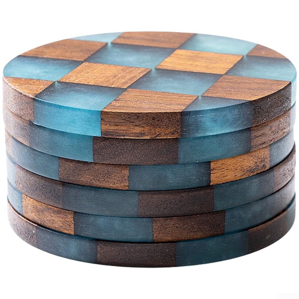 Posavasos de madera de acacia, 6 unidades, compuesto de resina, 8 cm (6