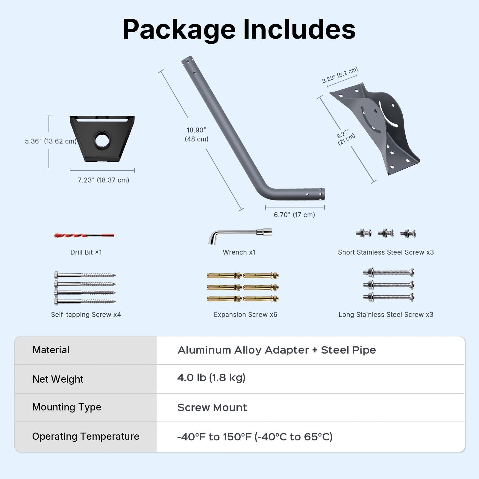 Starlink Gen 3 - Supporto da parete e tetto - Kit di montaggio regolabile da 65 cm, compatibile con Starlink Standard 4/4X/V3, include adattatore per tubi in alluminio
