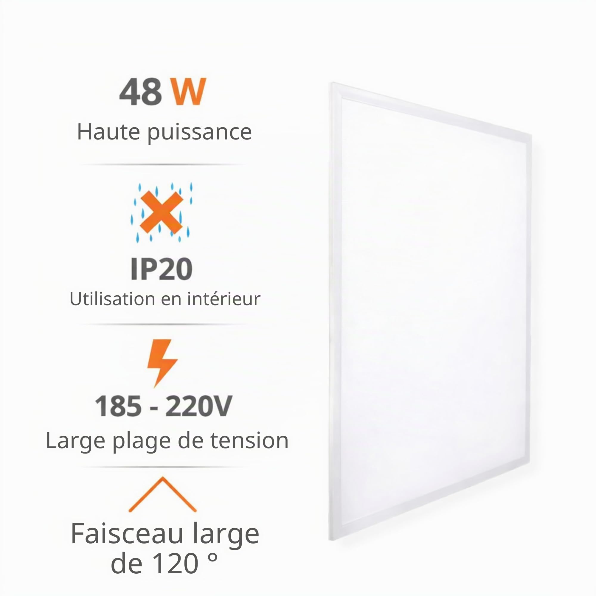 JANDEI - Lot de 4 panneaux LED rétro-éclairés, dimensions 60 x 60 cm, puissance 48 W, couleur blanche neutre 4200 K, 3900 Lumens, Cadre Blanc, pour Encastrer sur Faux Plafond type Armstrong.