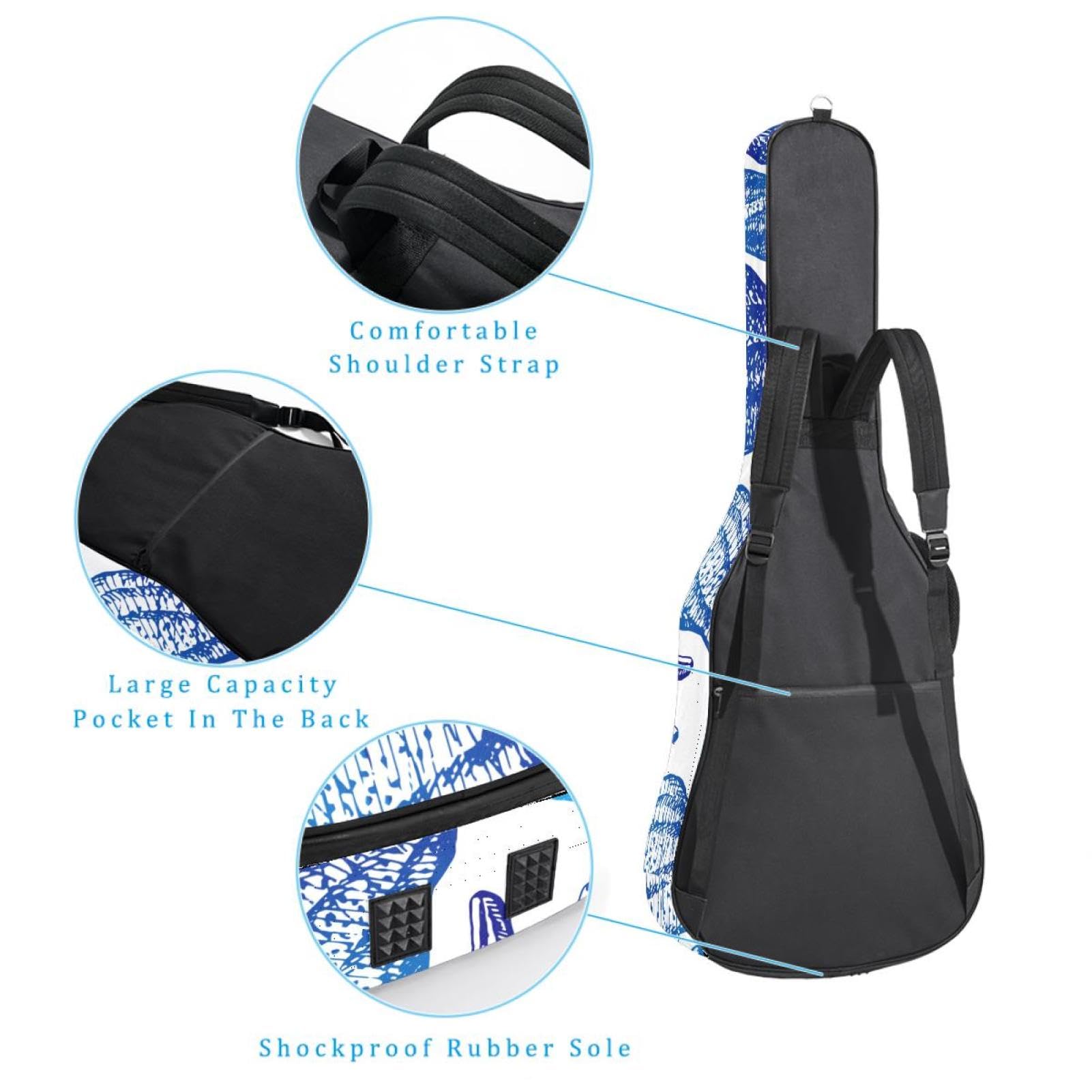 Torba na gitarę akustyczną wodoodporny plecak na gitarę grubo miękka wyściełana muszla klasyczna obudowa na gitarę, wielobarwny, 42.9x16.9x4.7 in, Organizer do torby