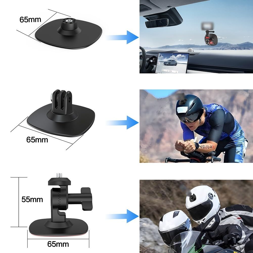 Elastyczny zestaw podstawowy z klejem TPU do Insta360 X5, stabilny wodoodporny uchwyt kamery sportowej na kask lub deskorolkę, czarny, 6,5 x 6,5 x 5,5 cm