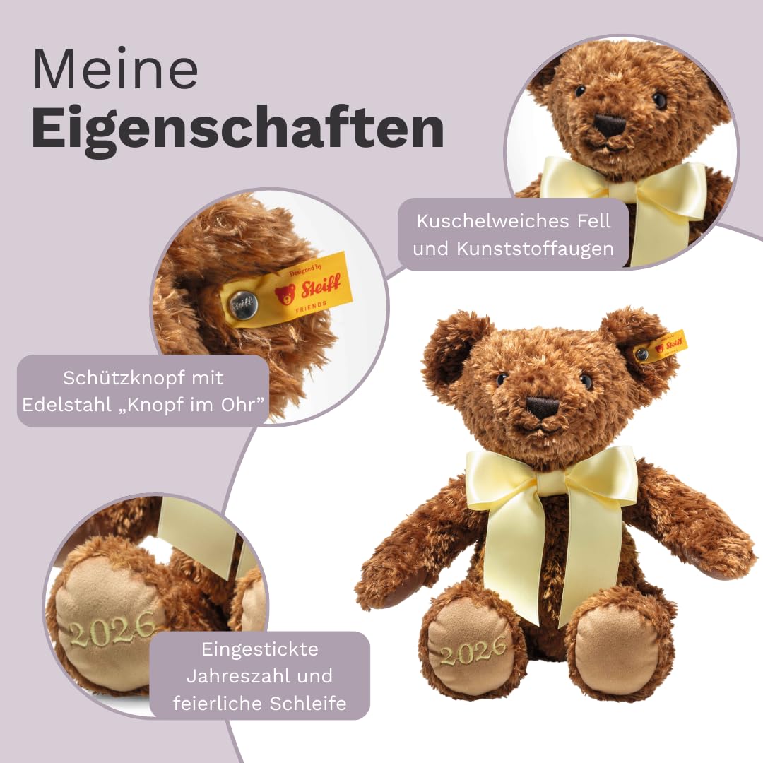 Steiff Kuscheltier Cosy Jahresbär 2026, Süßes Stofftier, Kinder, Jungen & Mädchen, Friends, Plüschtier 34 cm, Braun, 114175