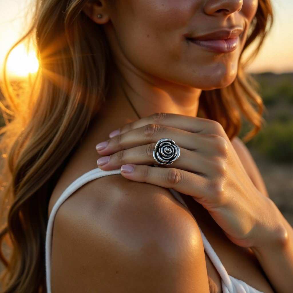 West Coast Jewelry ELYA Women's Antiqued Blooming Rose Stainless Steel Ring - Sizes 6 to 9 - Image 5