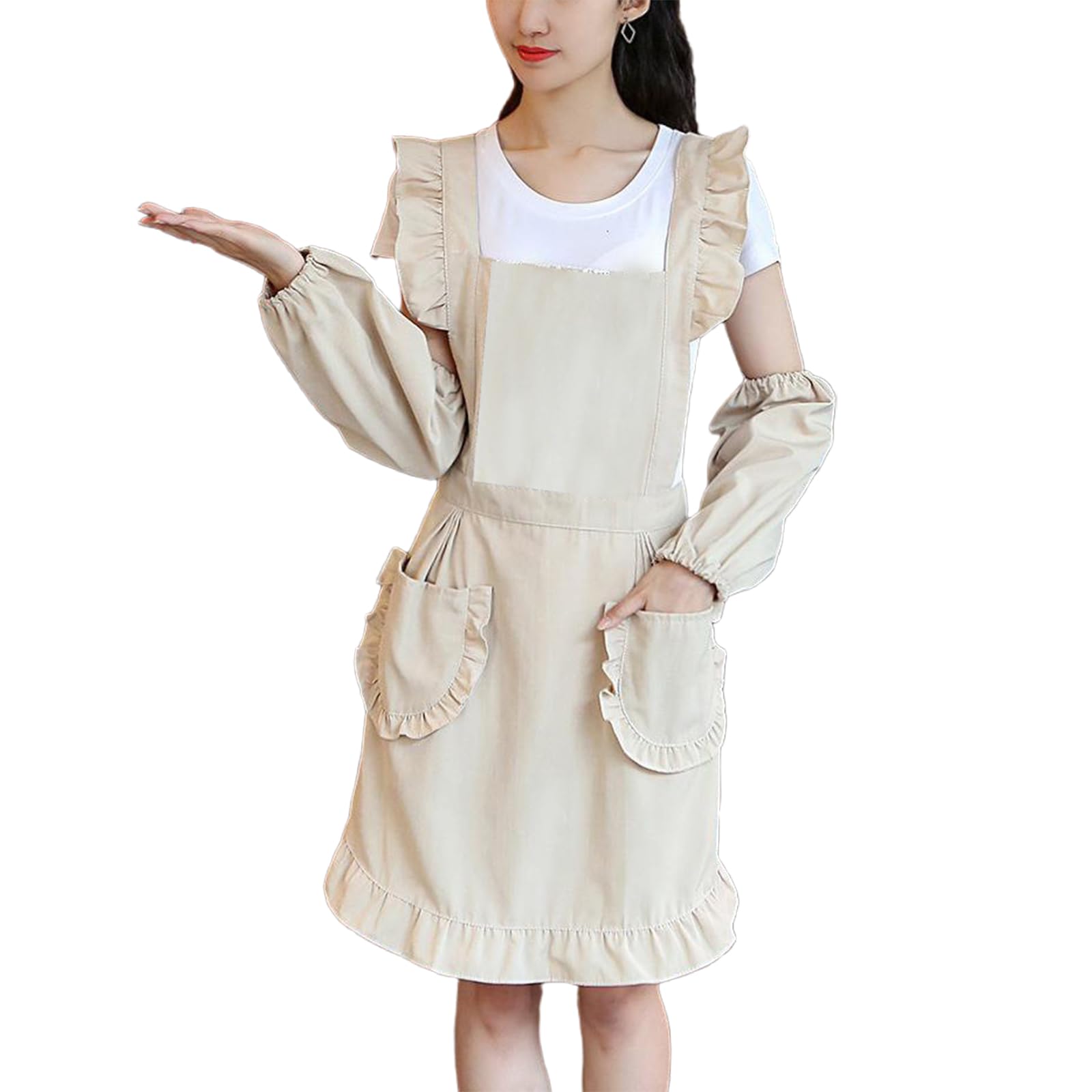 GDHKDDFL Baking aprons, Vintage Pinafore Apron for Women with Pockets Cute Chef Aprons for Kitchen Cooking Gardening Green(Yellow)