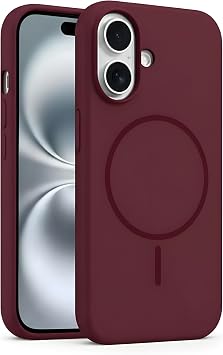 Coverzone İphone 16 ile Uyumlu Kadife İç Yüzeyli Premium Silikon Kılıf MagSafe ile Uyumlu Kablosuz Şarj Destekli Darbe Emici Yumuşak Dokulu Koruma Tasarımlı Telefon Kılıfı Bordo