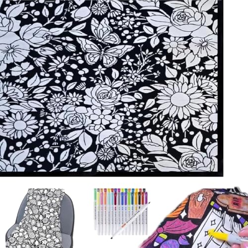CUEYU DIY Coloring Blanket Coloring Blankets for Adults Color Your Own Blankets Creative Personalized Drawing Art Project Soft Cozy Fleece Drawing Throw Bedroom Decor