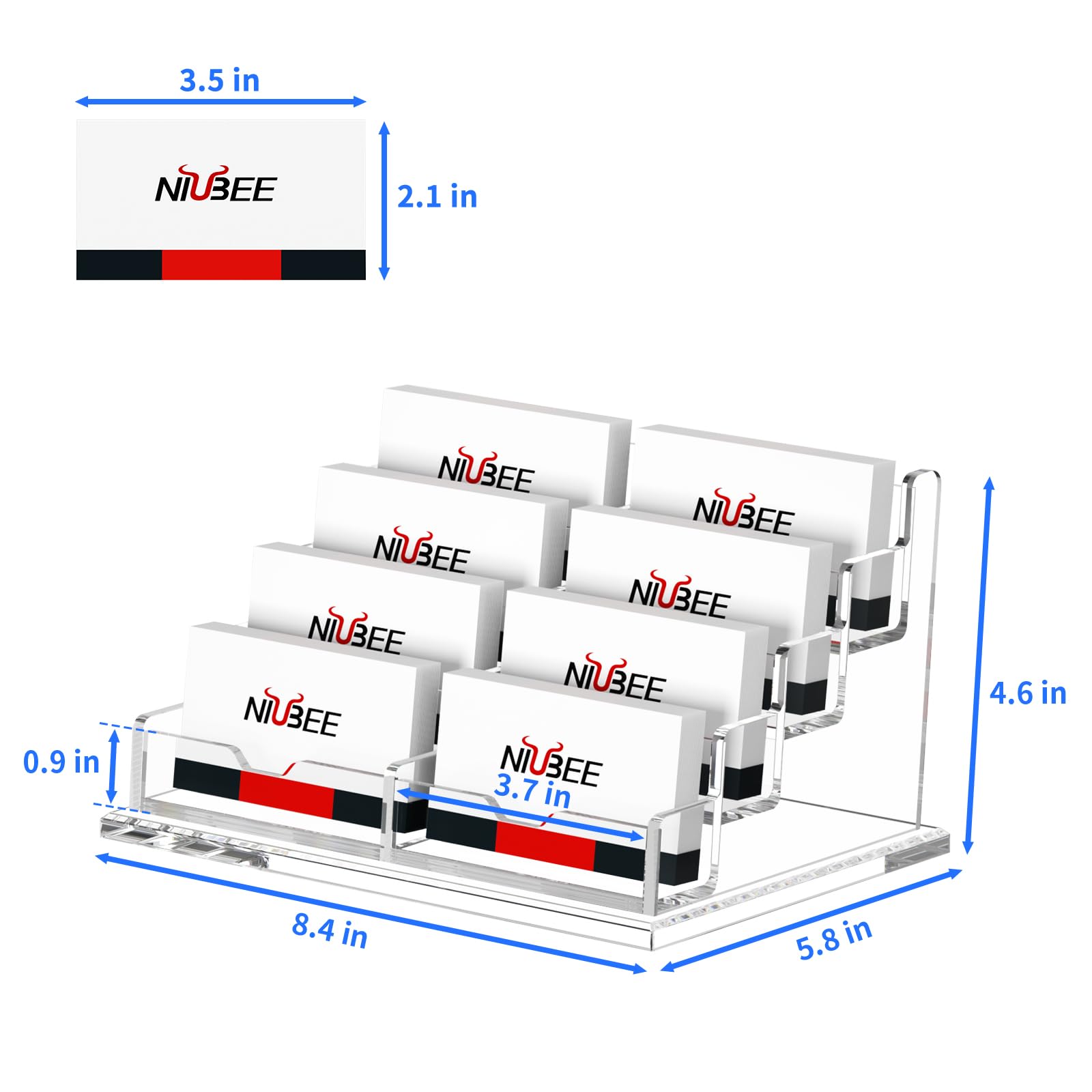 NIUBEE Soporte transparente para tarjetas de visita de acrílico de 4 niveles, 8 ranuras para mostrador de escritorio, capacidad para 600 tarjetas, 1 paquete