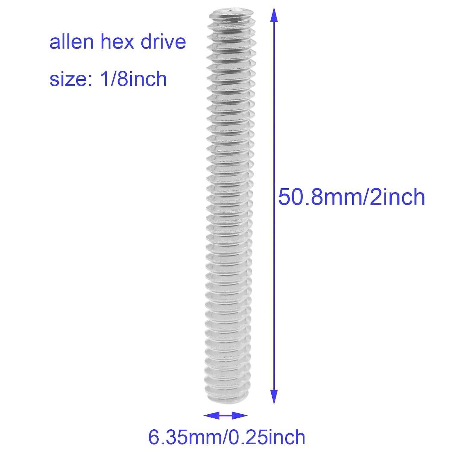 10PCS Hex Socket Set Screws 1/4-20 x 2 Hexagon Full Thread Cup Point Screws 304 Stainless Steel Set Grub Screws for Small Object Repair