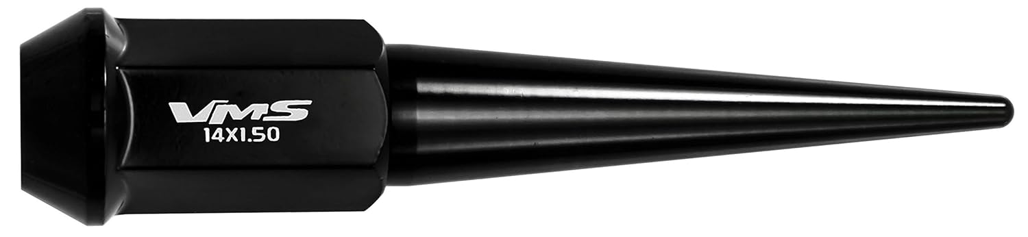 VMS RACING 14x1.5 20PC 112mm Cold Forged Steel Lug Nuts with Black Extended Spikes Tips in Aluminum Compatible with Dodge Charger 06-25 2006-2025 5 Lug Wheel Pattern