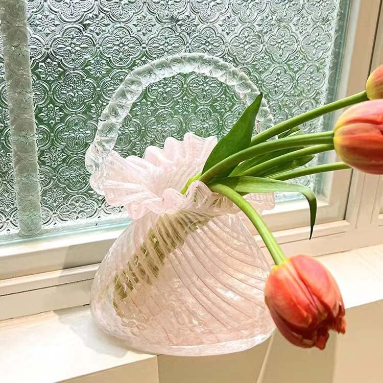 Miniatura 5 de Jarrón de cristal hecho a mano para florero de flores de forma de bolso único florero decorativo