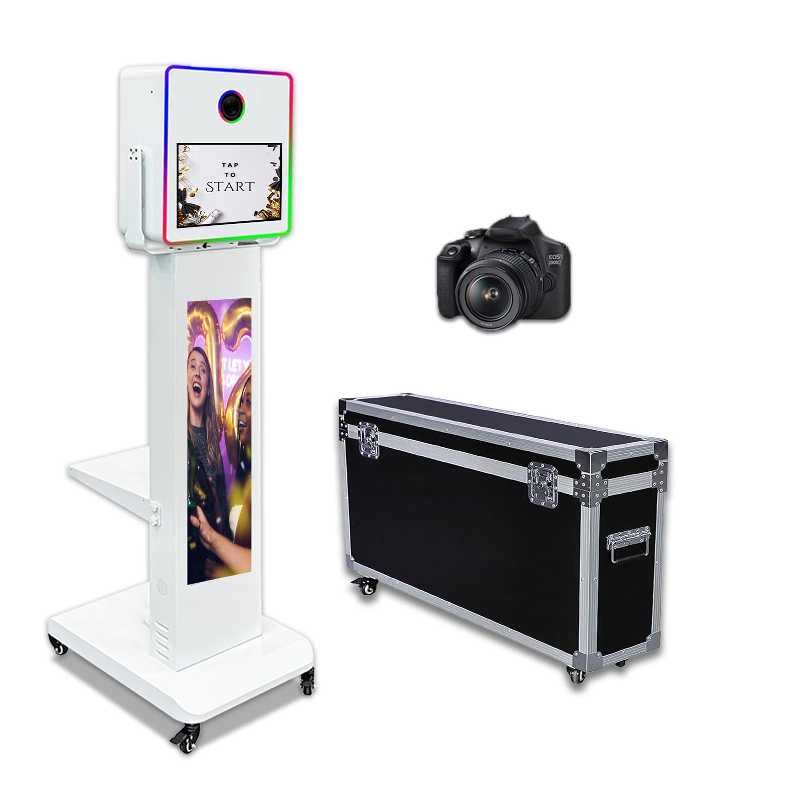 15,6-calowy aparat fotograficzny DSLR z ekranem dotykowym LCD, przenośna kamera, fotobudka, etui do lotu, opakowanie na wesela, imprezy, imprezy (fotobudka + kamera)