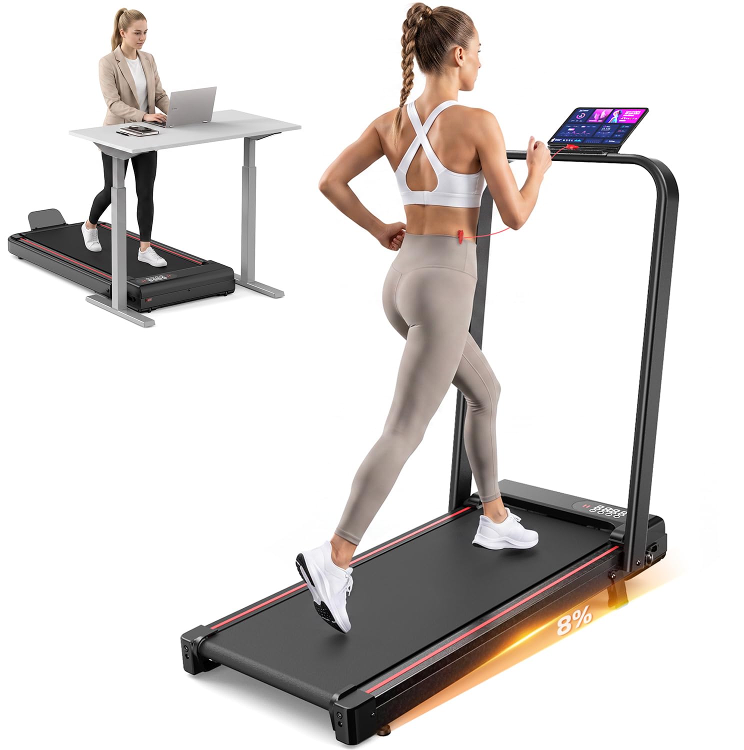 Walking Pad with Incline, 3 in 1 Foldable Treadmills for Home