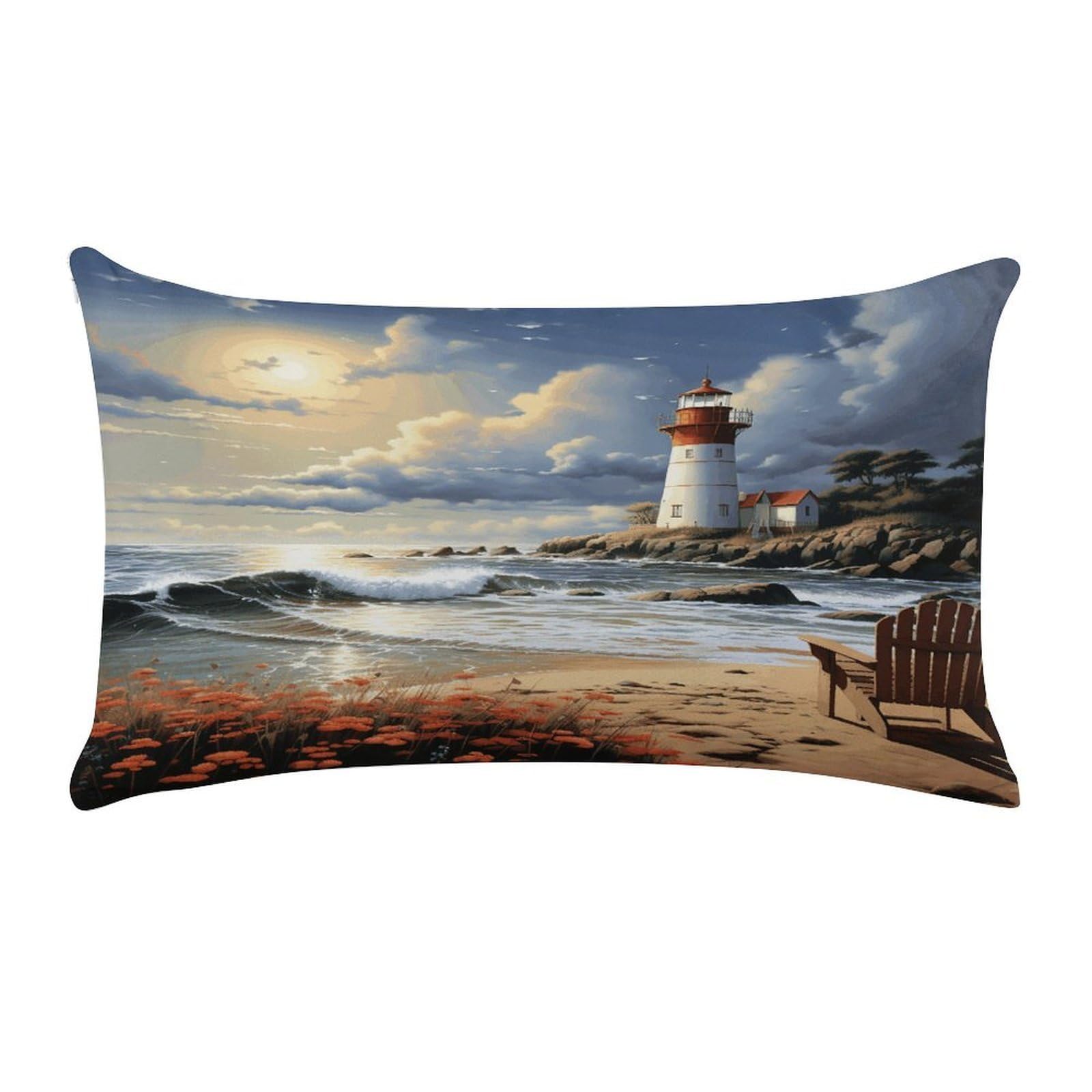 FekiLoot Super Soft Lumbar Throw Pillow Cover 12"x 20", Rectangle Luxury Plush Pillowcase Fade Resistant Pillow Protector Sea Lighthouse Sandbeach Pillow Case Pillow Shams for Sofa Bed Living Room