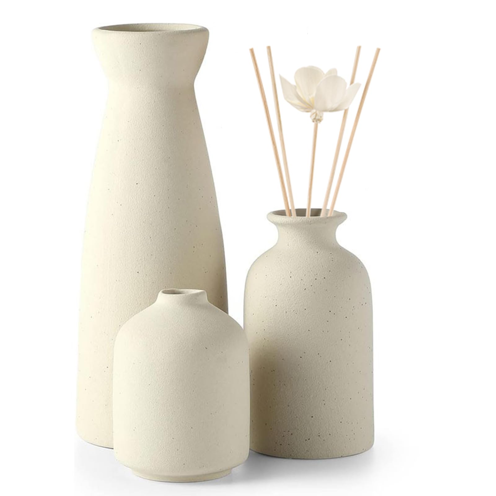 Lot De 3 Vases Décoratifs Art Déco - Blanc Et Gris - Hauteur 13 Cm