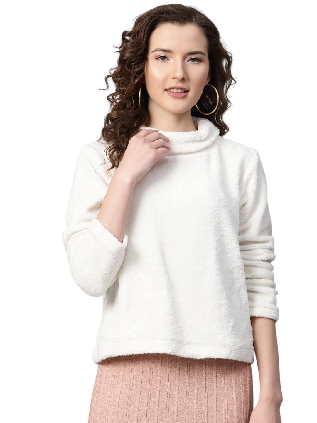 sassafras White High Neck Faux Fur Sweatshirt-picture-55