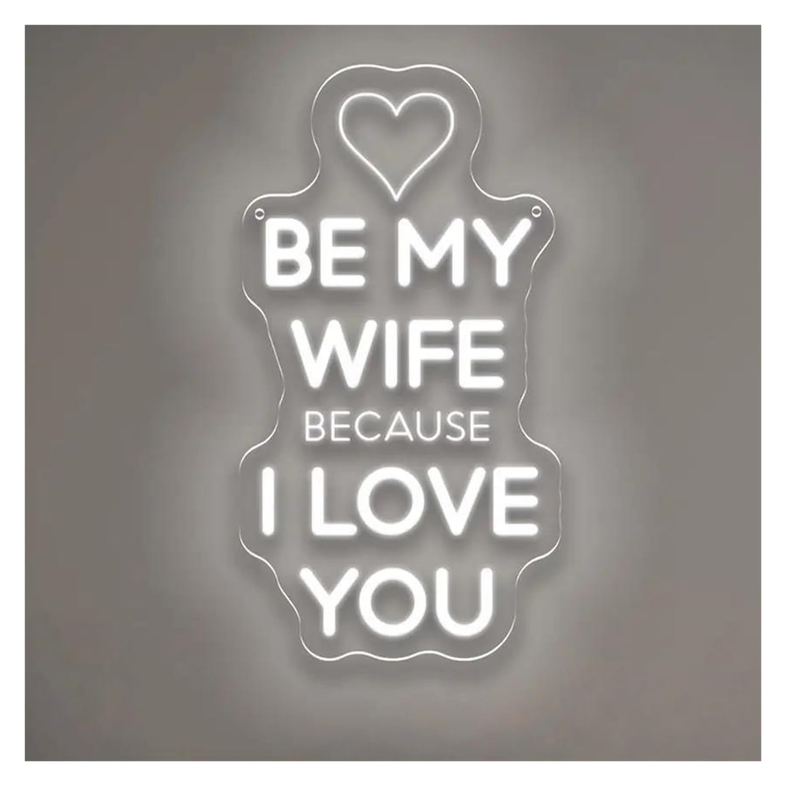 RONGCH Hanging Art Neon Signs Be My Wife Because I Love You Neon Sign Heart LED Light USB Dimmable for Proposal Wedding Engagement Decor 22cmx40.6cm