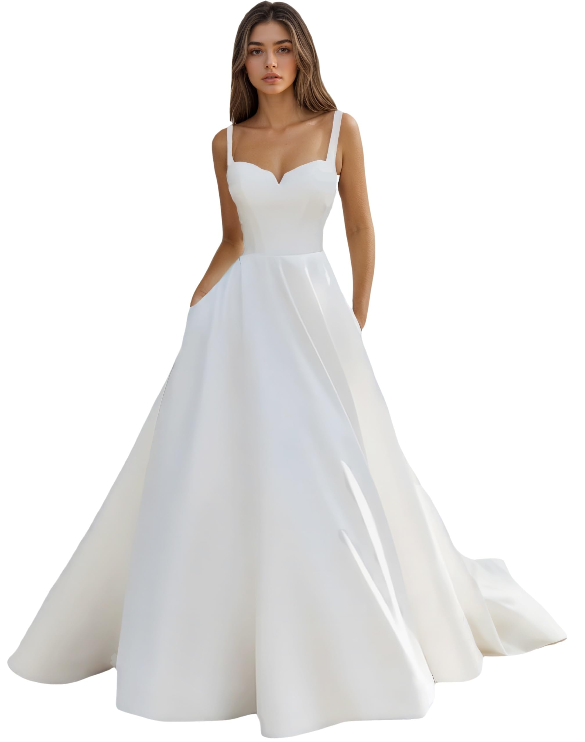 Satin Brautkleid Weißes Brautkleider Mit Schleppe Trägerloses Hochzeitskleider Für Damen Elegant Wedding Dress
