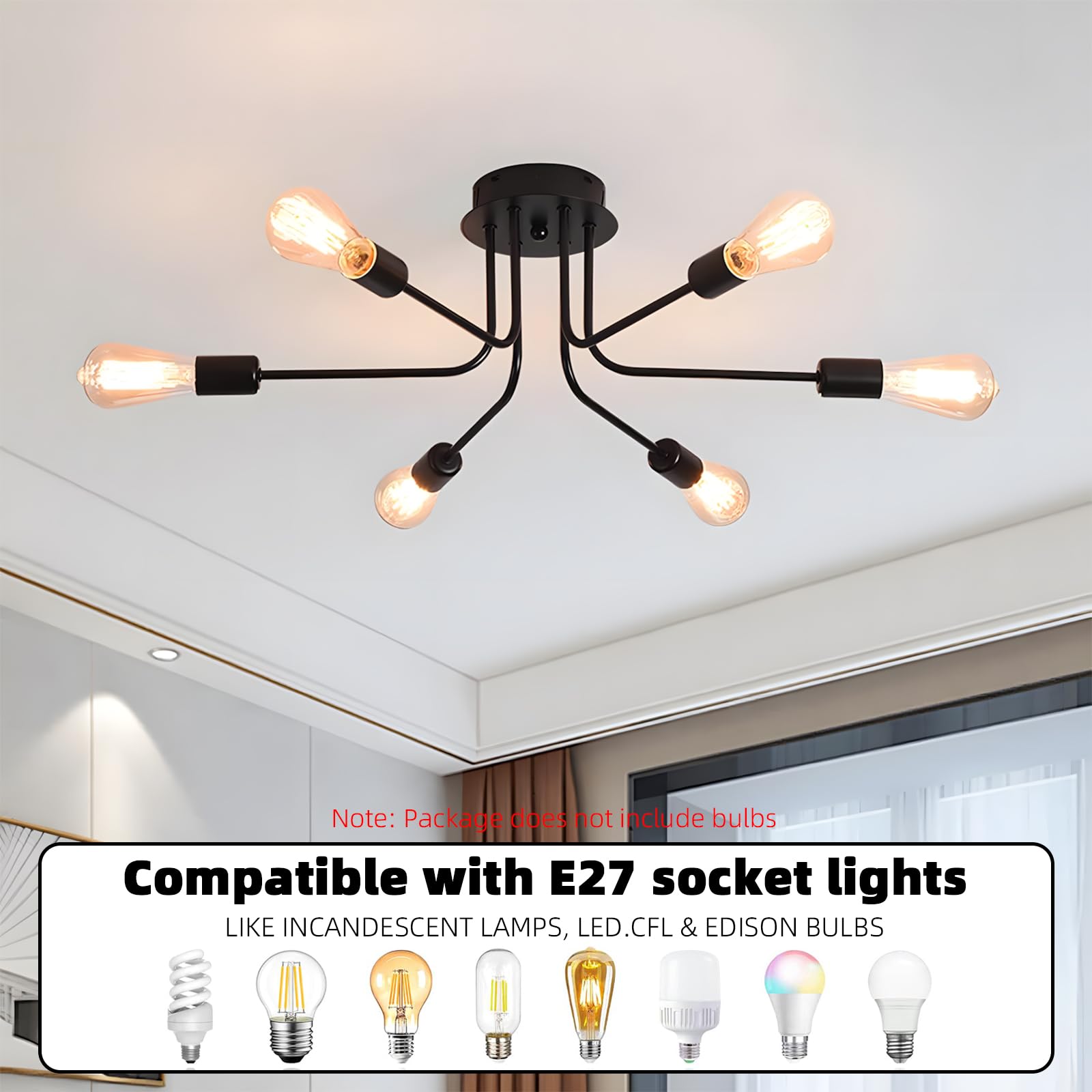 Lampadario Industriale 4 Luci Niuniaj - Soffitto Vintage Oro, E27, Per Soggiorno, Café, Camera - Foto 6