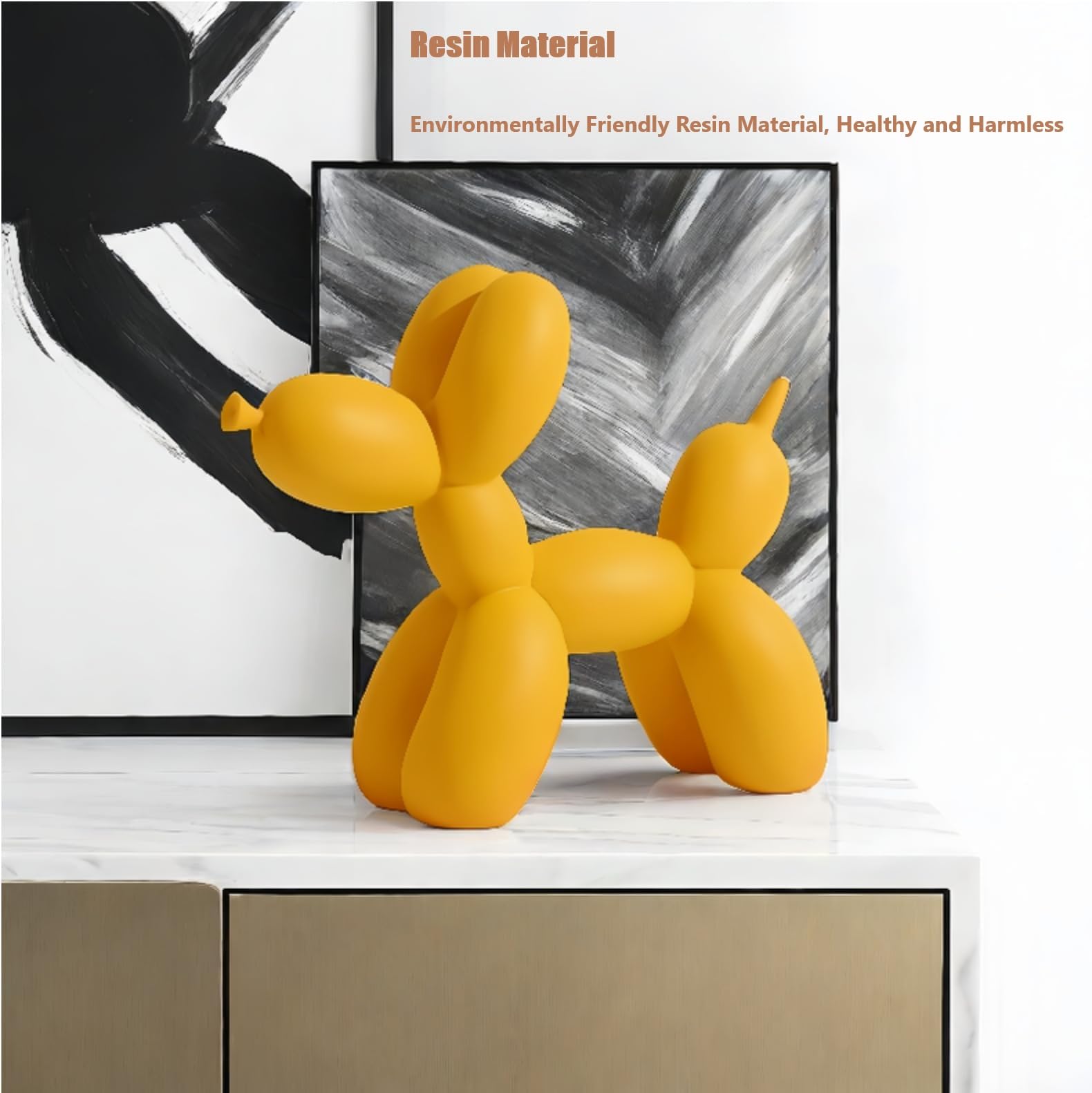 Scultura Cane Palloncino, Ornamenti Decorativi in Resina, Adatto per decorare soggiorni camere da letto e uffici, (Giallo 8.7Inch)
