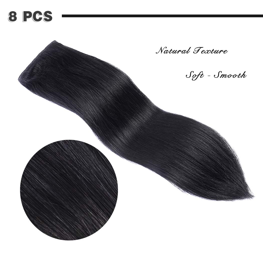 16" Remy Clip in Hair Extensions Human Hair Black for Women Fashion - Long Silky Straight 8pcs 20clips Real Hair Extensions Clip in Human Hair (16 inch 100g #1 Jet Black)