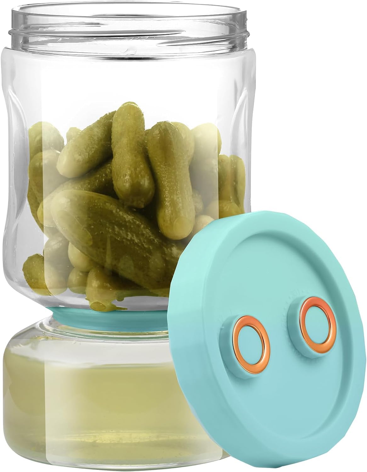 Glass Pickle Jar with Strainer Flip, 49 oz Container, Juice Separator Jar with Leakproof Airtight Lid for Olives Gherkins or Sliced Pickles