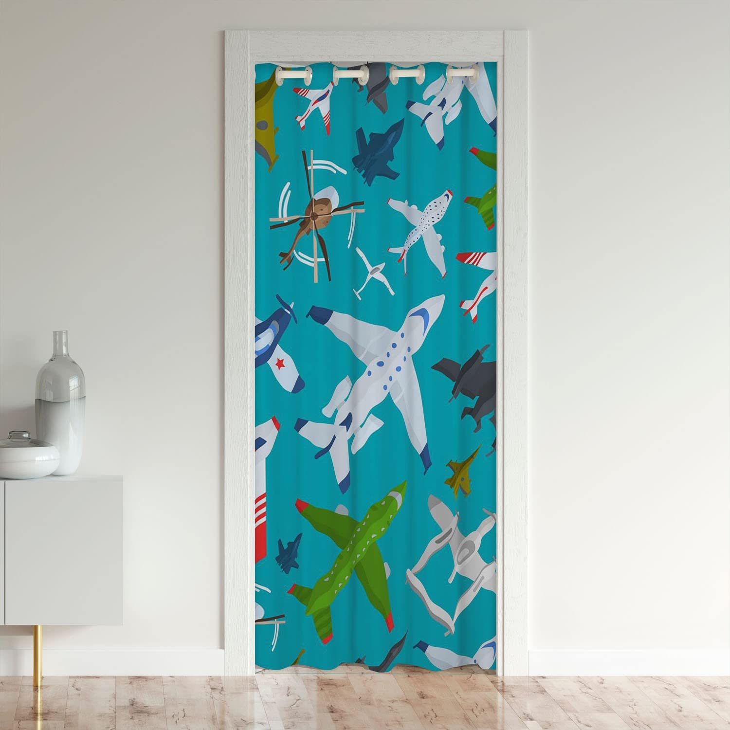 Aircraft Door Curtain for Doorway Privacy 132x203cm Kids Airplane Room Divider Curtain Cover Aircraft Flying Closet Door Cover Curtain for Bedroom Helicopter Flying Plane Blue Window Treatments