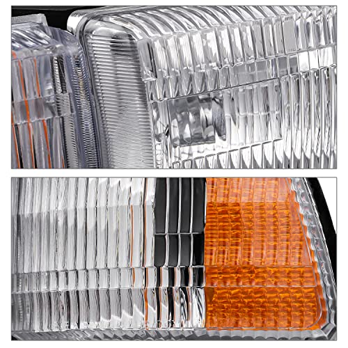 M-Auto Headlights Assembly Oe Style Compatible With 1994-2001 Dodge Ram 1500 Truck / 1994-2002 Ram 2500 3500 Pickup 2/4-Door, Left+Right Chrome Crystal Headlight+Signal Corner #TOP3