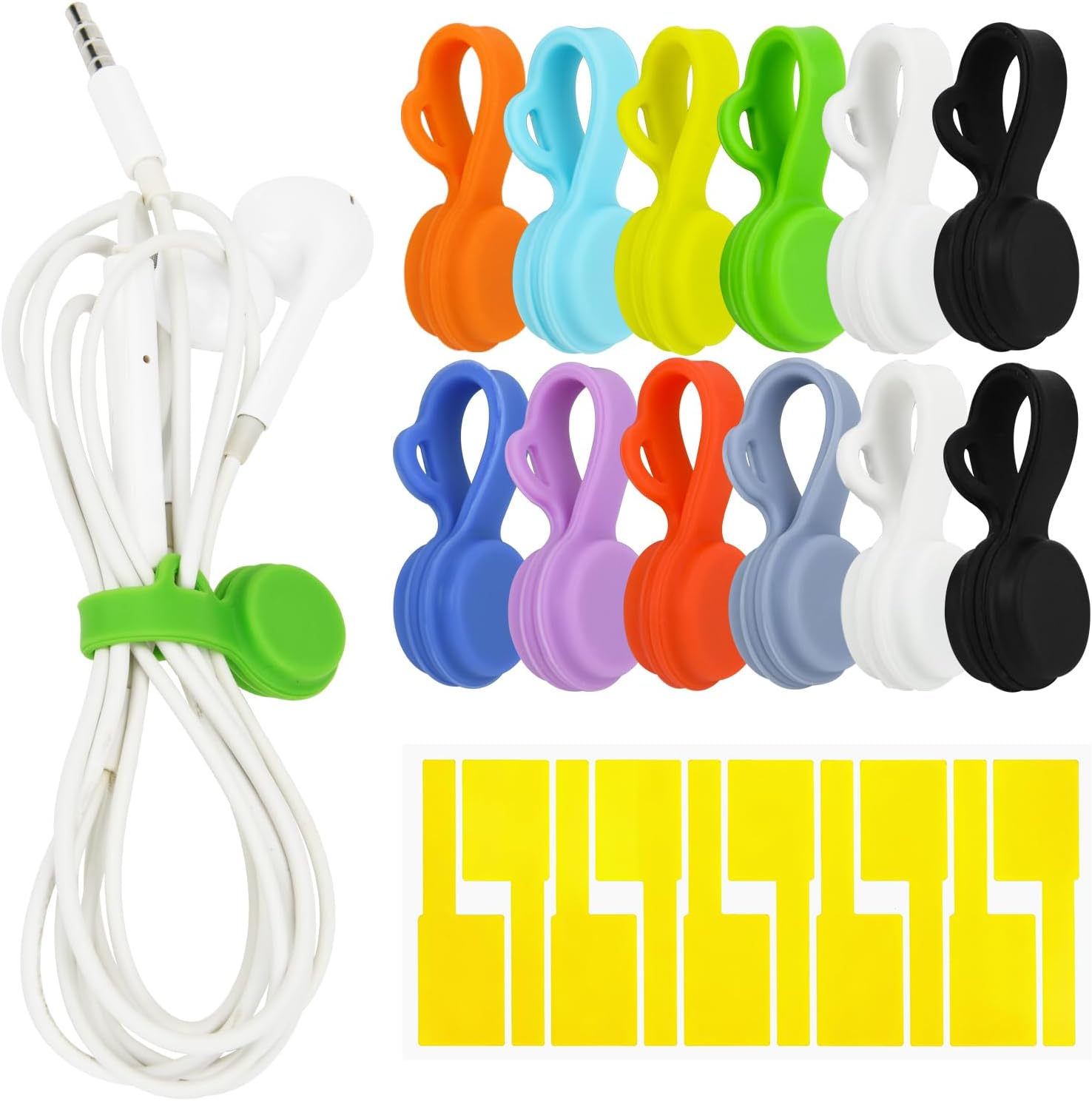 Silicone Magnetic Cable Ties Reusable Cord Organizer Twist Ties Silicone Cable Clips with Strong Magnet for Bundling and Cable Management, Fridge Magnets, Holding Stuff, Book Markers 12Pack
