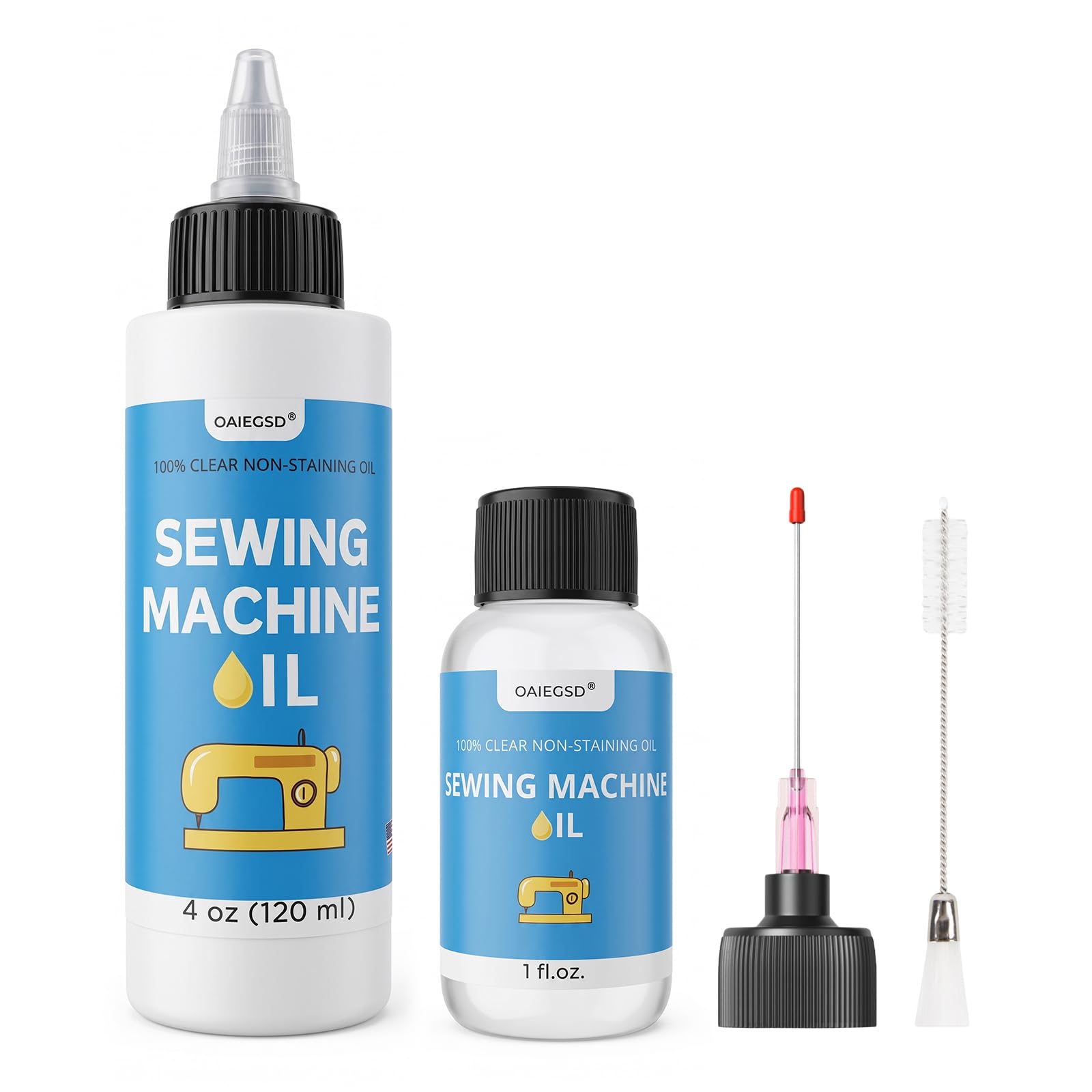 Aceite y lubricante para máquina de coser de luz fina de 4 + 1 onza, aceite de máquina de coser comercial e industrial para lubricar partes móviles de maquinaria textil, accesorios para máquinas