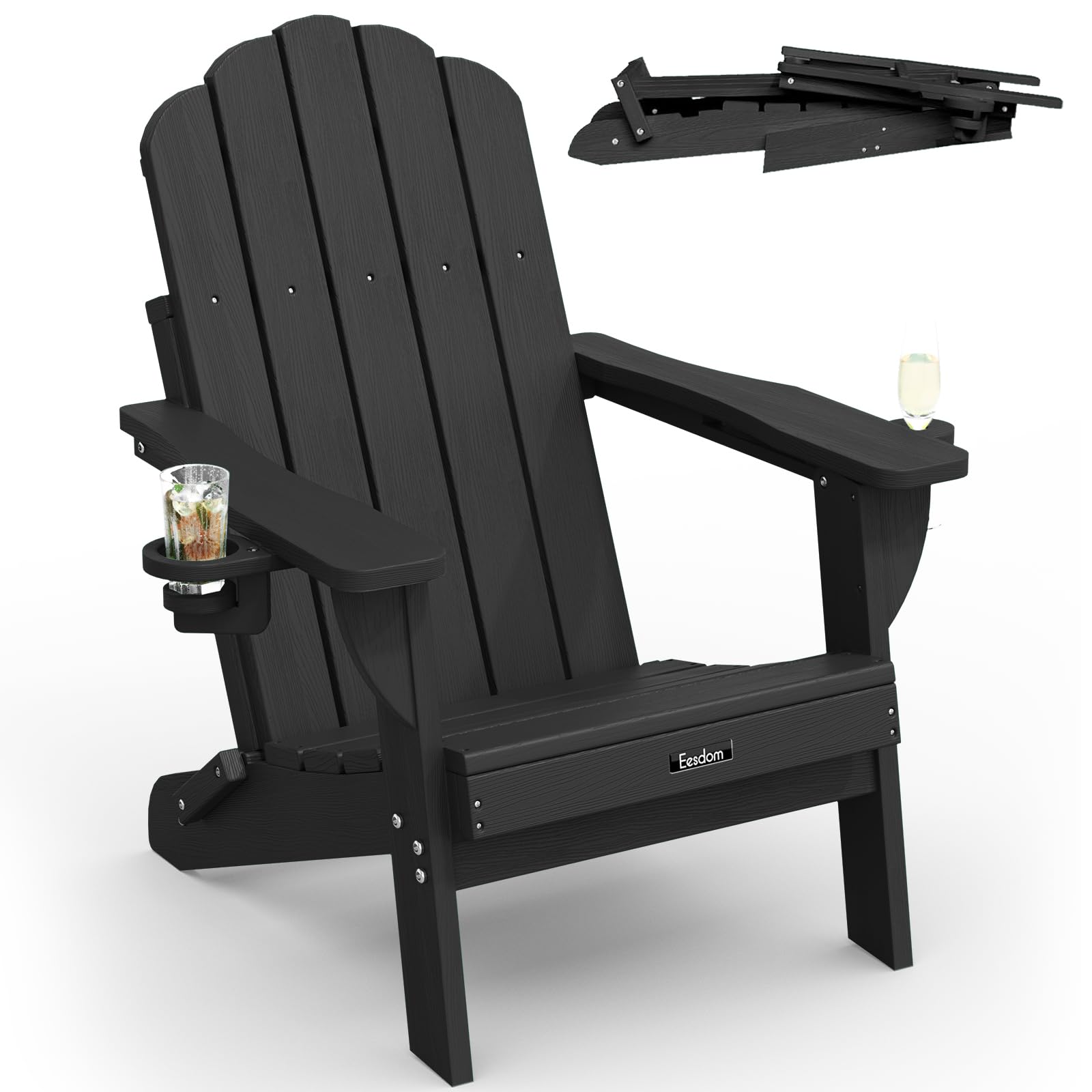 Keter Kiawah Adirondack Chair, Weather‑Resistant Resin Outdoor Patio Chair, Ergonomic Design, All‑Weather Seating for Garden, Deck & Backyard, Graphite