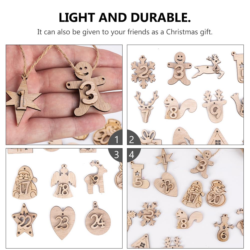 ABOOFAN 24pcs Wooden Number Label Diy Christmas Ornament Diy Advent Calendar Days until Christmas Countdown Christmas Wooden Cutout Numbers Mini Labels Xmas Decor Christmas Tree Bag - Image 4