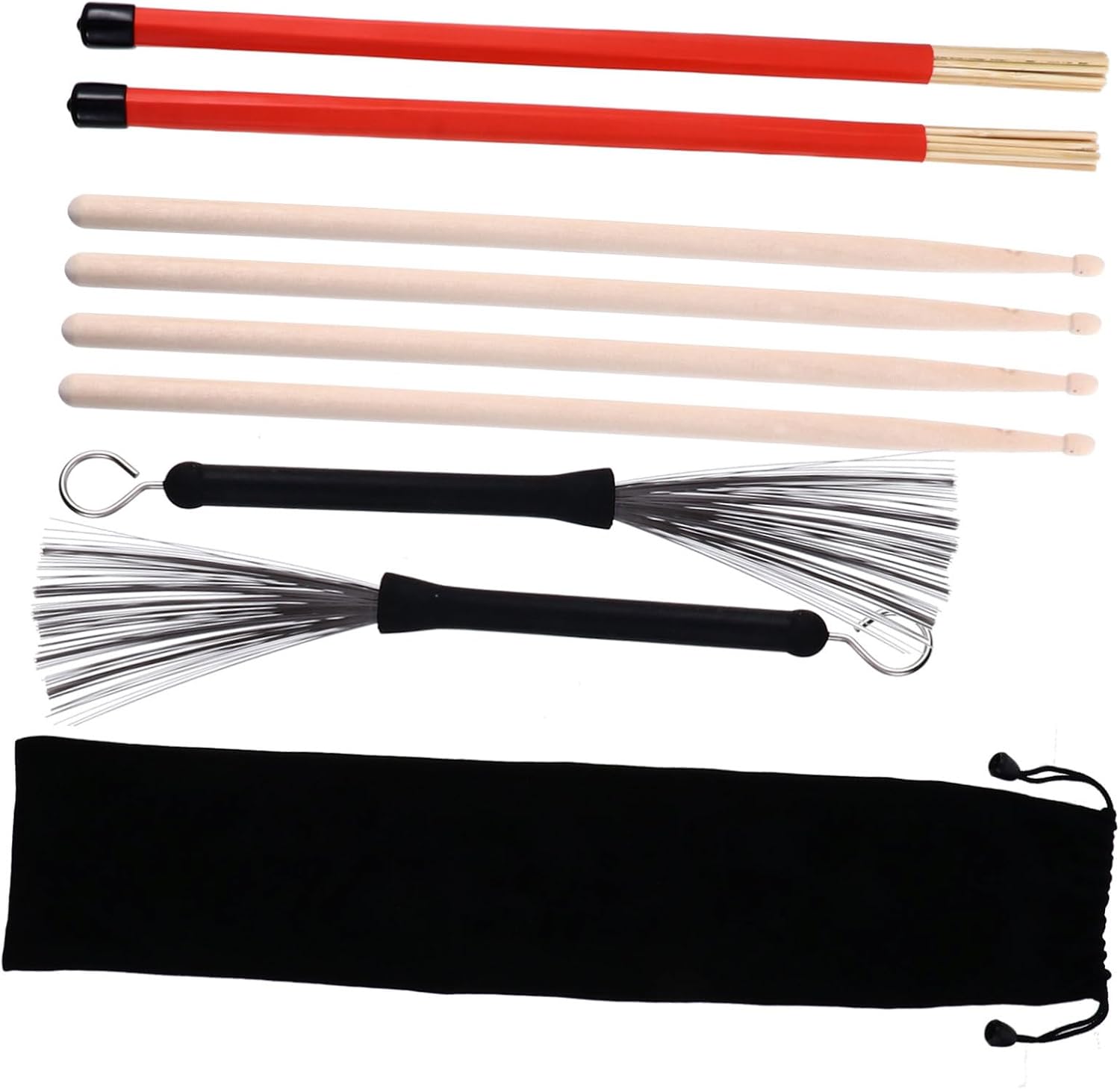 Abaodam 1set Set Steel Wire Brushes Percussion Accessory Kit Rods and Storage Bag for Drummers and Musicians