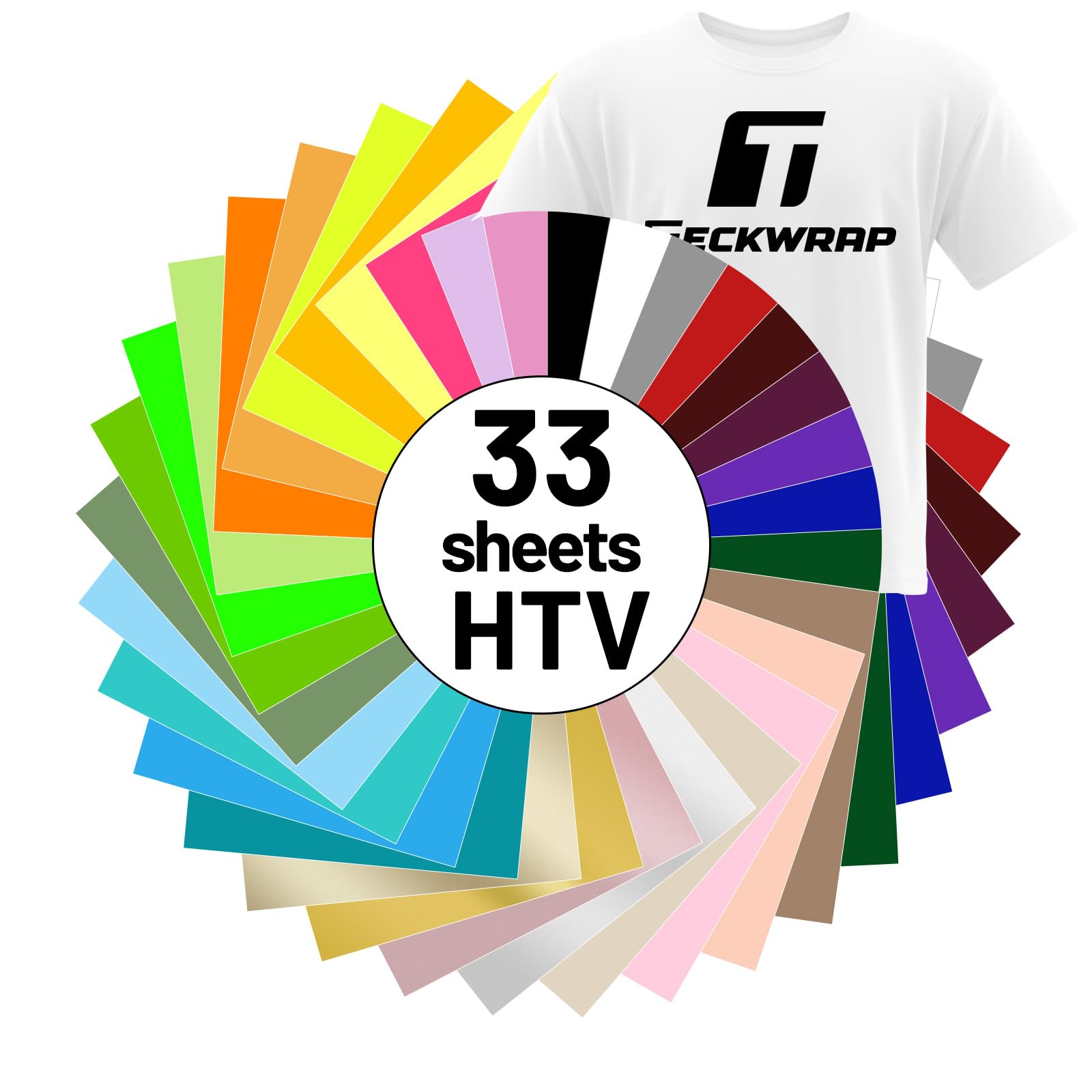 Heat Transfer Vinyl for T-Shirt - 12" x 12" Iron on Vinyl, 33 Assorted Color HTV Vinyl Compatible with Heat Press Craft Cutters