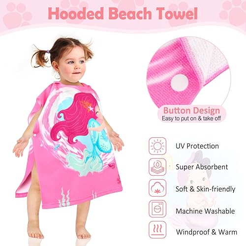 Miniatura 3 de HUANLANG Toalla de playa con capucha para niños y niñas, toalla de playa para baño, piscina, poncho de playa, toalla de algodón súper suave y