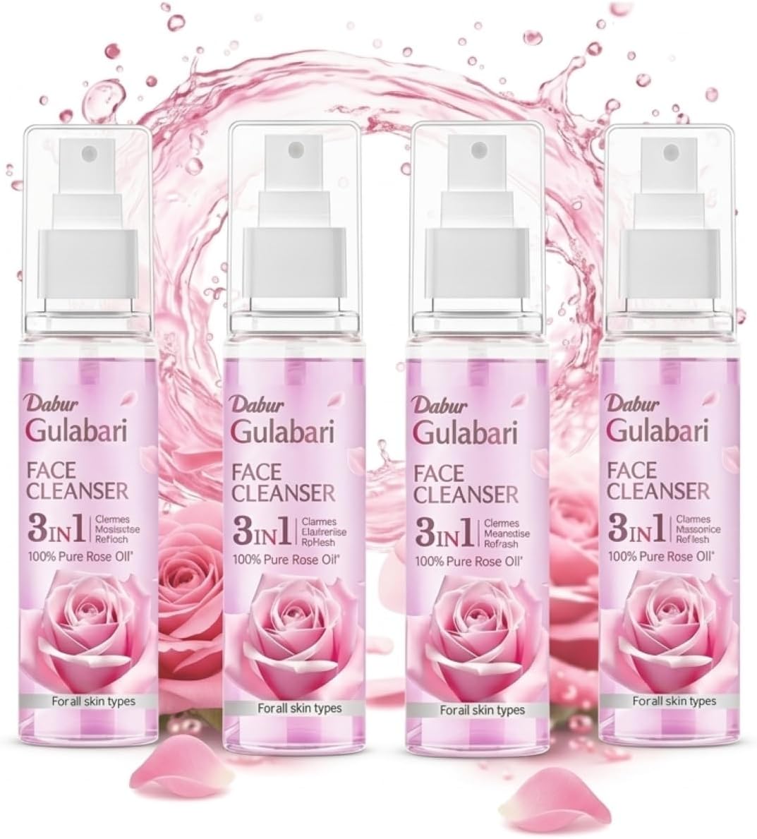 - Dabur Gulabari Rose Glow Face Cleanser - 400ml (100ml*4) | Gentle Cleanser for All Skin Types | Cleaner, Balanced & Hydrated Skin