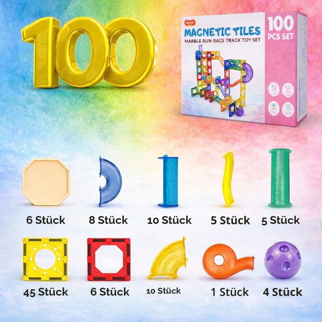 Wonder Toys Laufball, 100 Teile, Set aus magnetischen Bausteinen und Bausteinen – Lernspielzeug für Kinder, Mädchen und Jungen 3-7 Jahre – Bauspiele