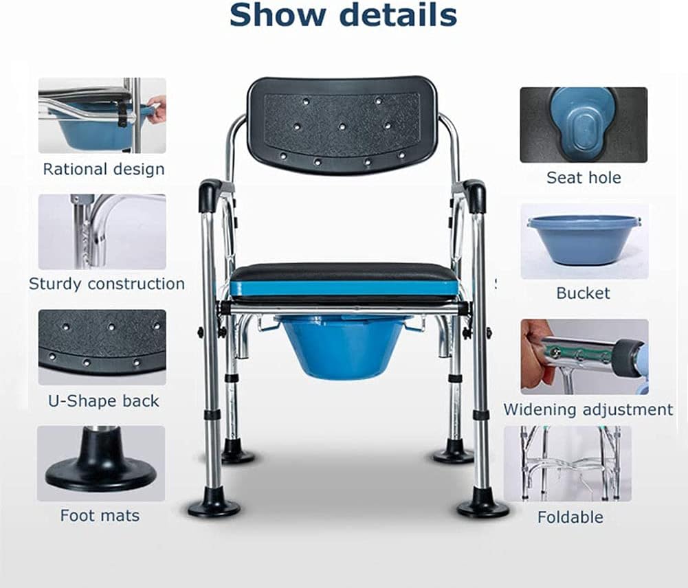 Commode Toilet Chair with Padded Cushion Portable Adjustable Height Bedside Commodes 3 in 1 Foldable Shower Bath Chair with Armrests and Backrest for Elder Disabled Pregnant Women